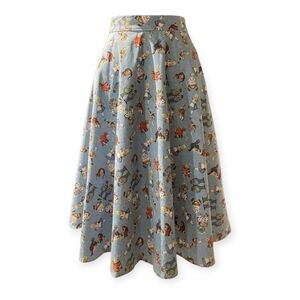 Alice in Wonderland Novelty Print Swing Skirt Retro Blue XL